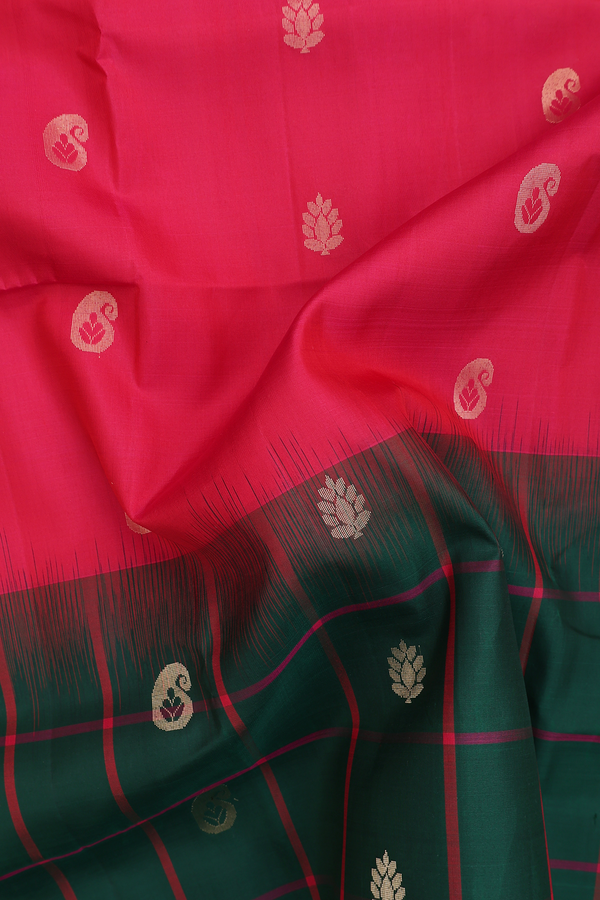 Soft Silk Saree In Rose Red With Paisley Buttas