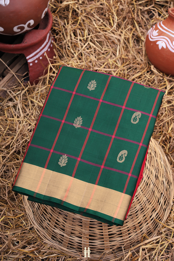 Soft Silk Saree In Rose Red With Paisley Buttas