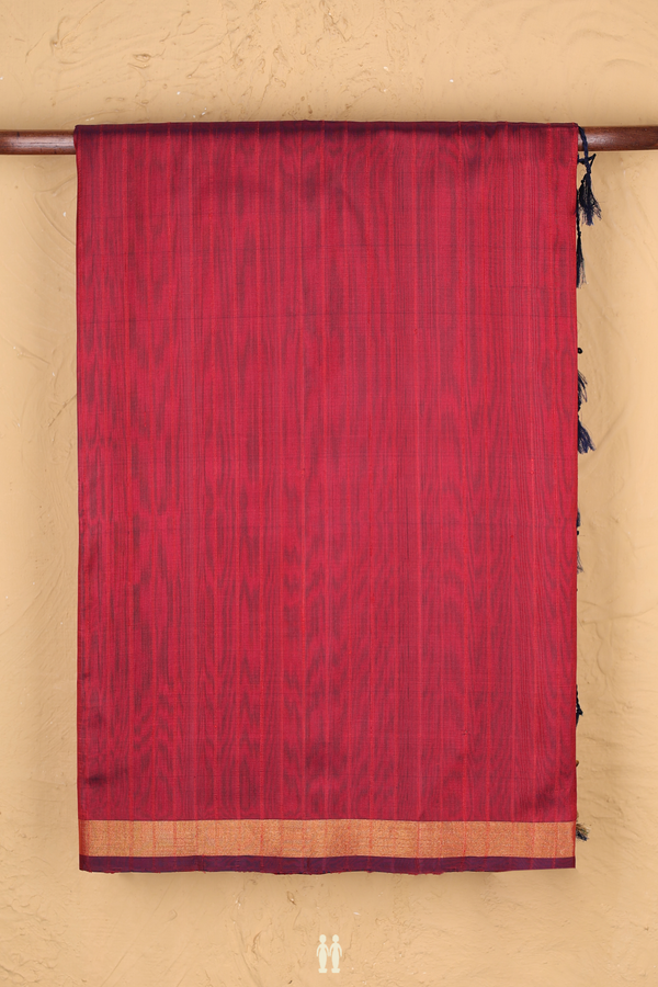 Soft Silk Saree In Red With Self Stripes Design