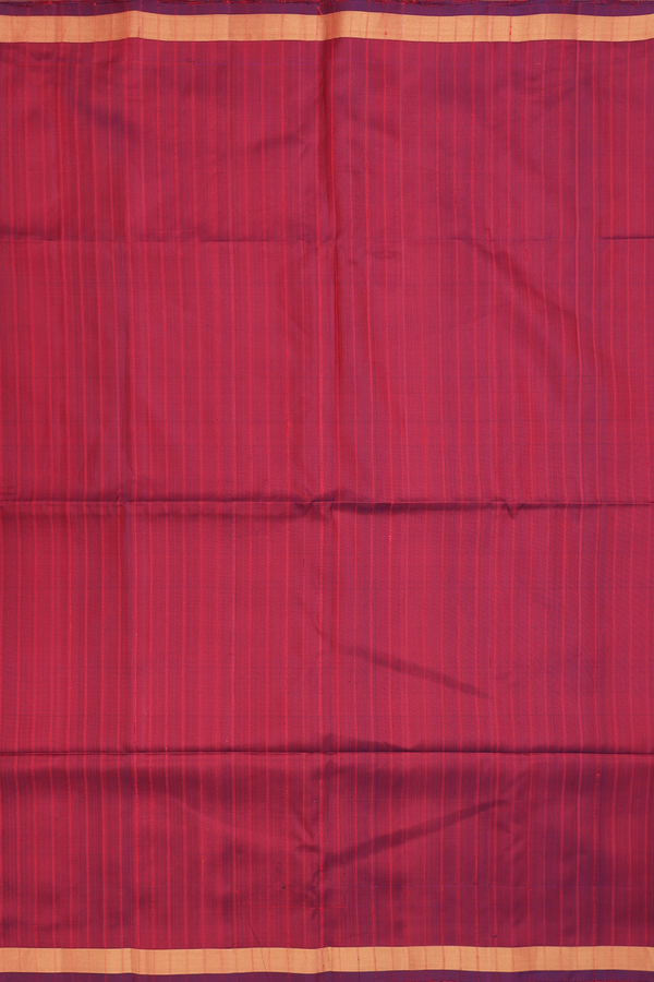 Soft Silk Saree In Red With Self Stripes Design