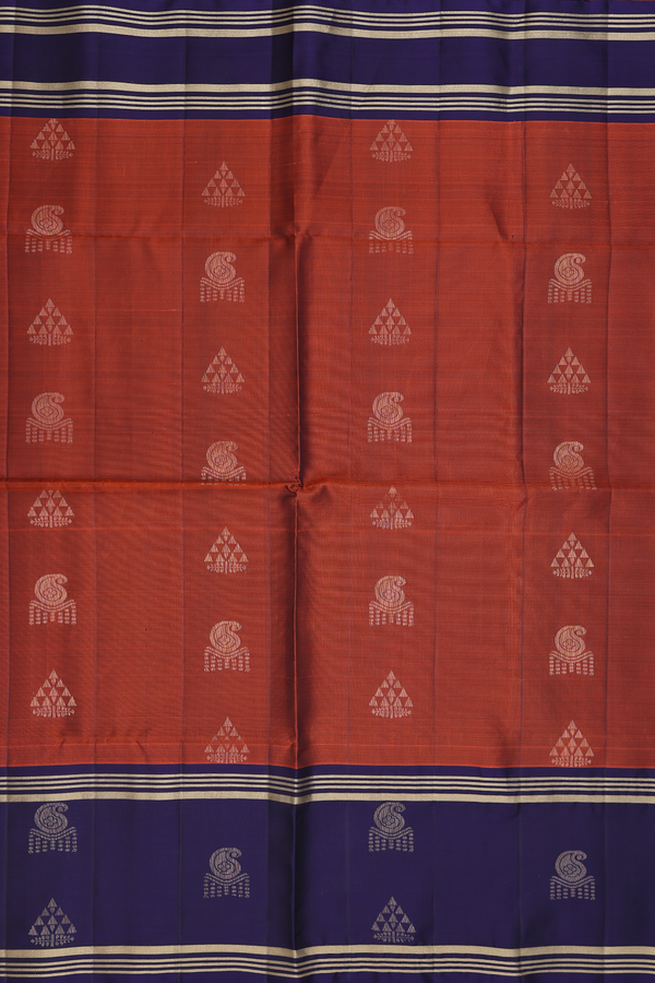Soft Silk Saree In Rust Red With Paisley Motifs