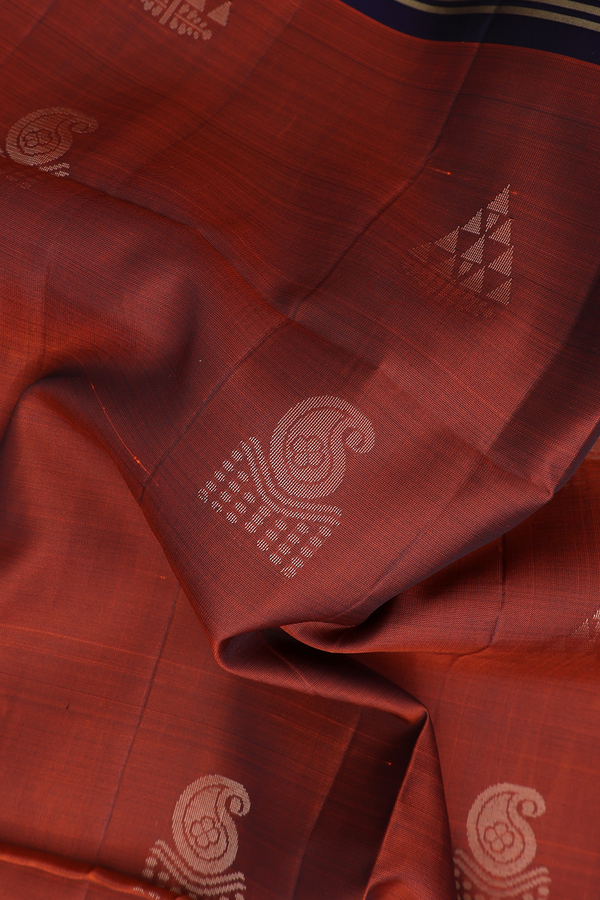 Soft Silk Saree In Rust Red With Paisley Motifs
