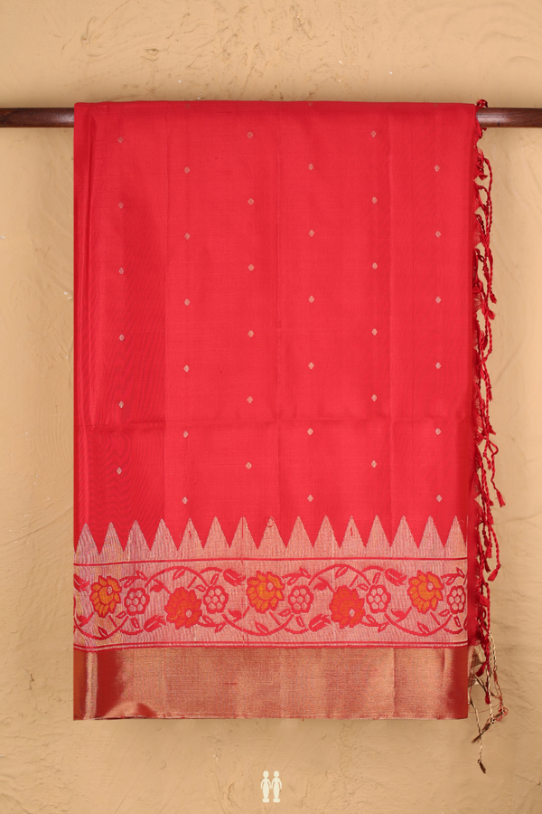 Soft Silk Saree In Red With Zari Buttis