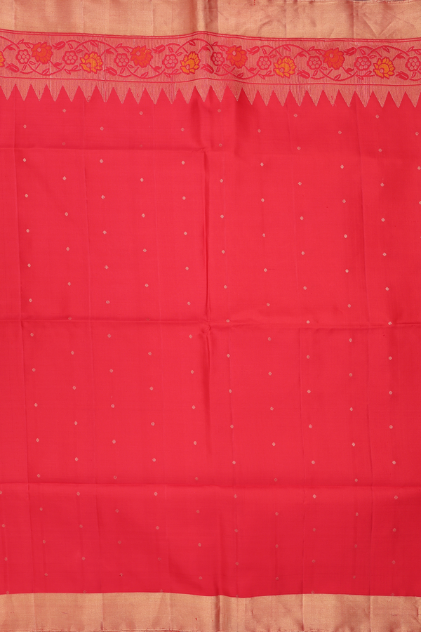 Soft Silk Saree In Red With Zari Buttis