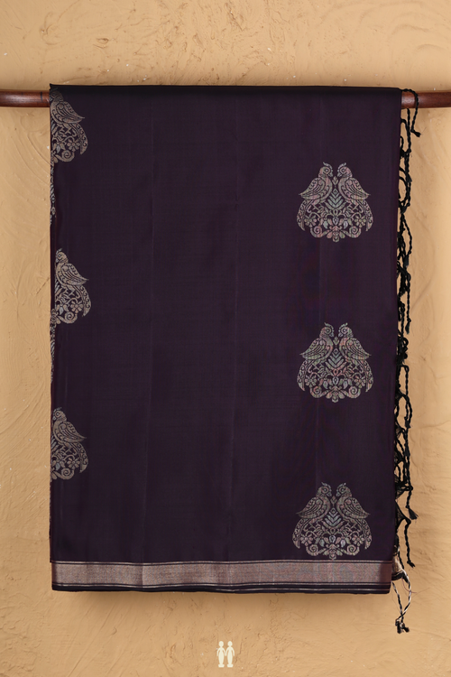 Soft Silk Saree In Regal Purple With Parrot Motifs