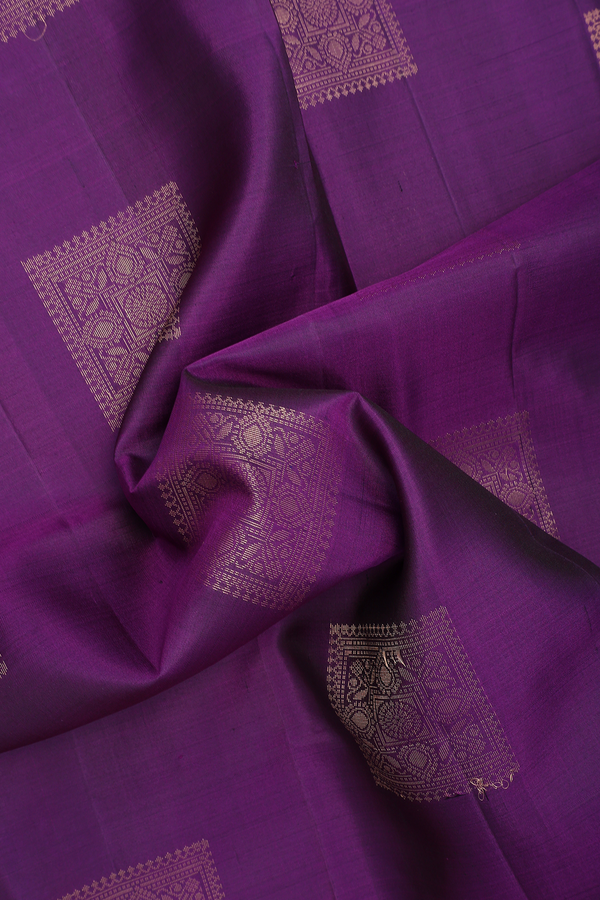Soft Silk Saree In Regal Purple With Square Motifs