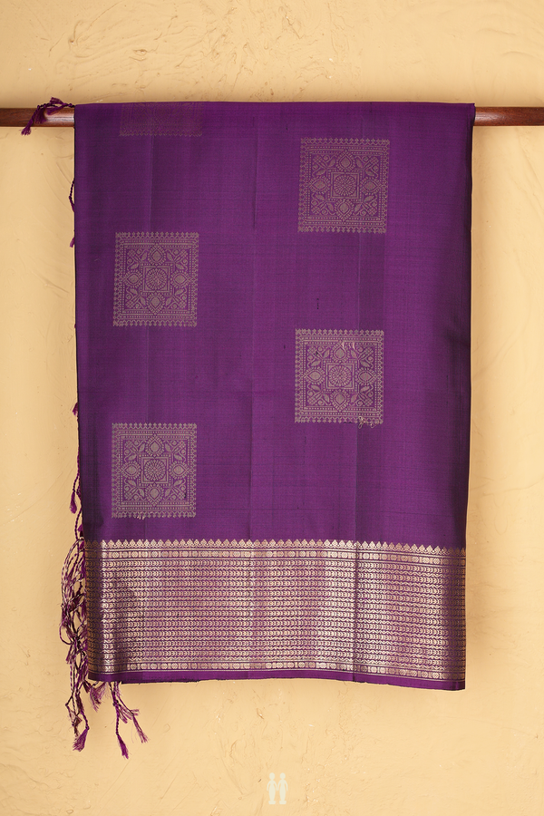 Soft Silk Saree In Regal Purple With Square Motifs