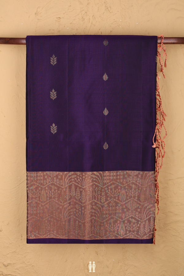 Soft Silk Saree In Regal Purple With Zari Buttas