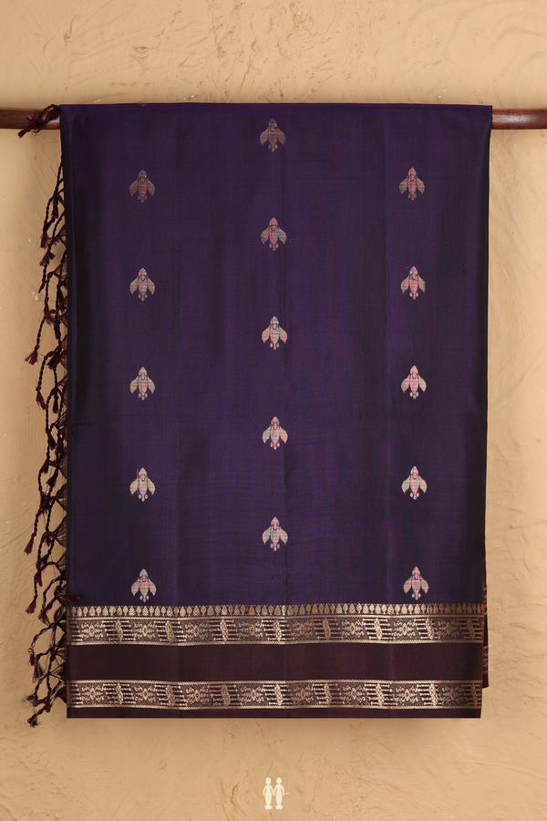 Soft Silk Saree In Regal Purple With Zari Buttas