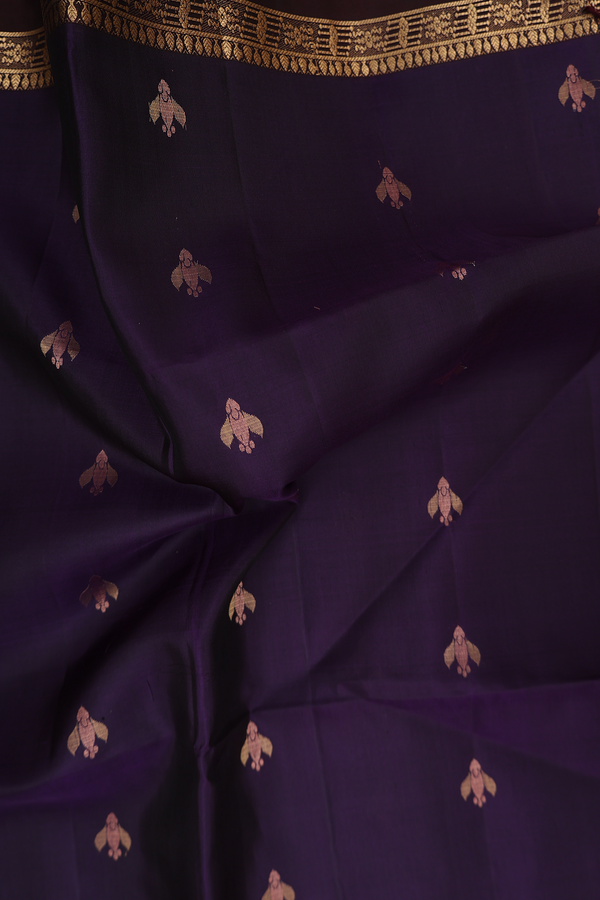 Soft Silk Saree In Regal Purple With Zari Buttas