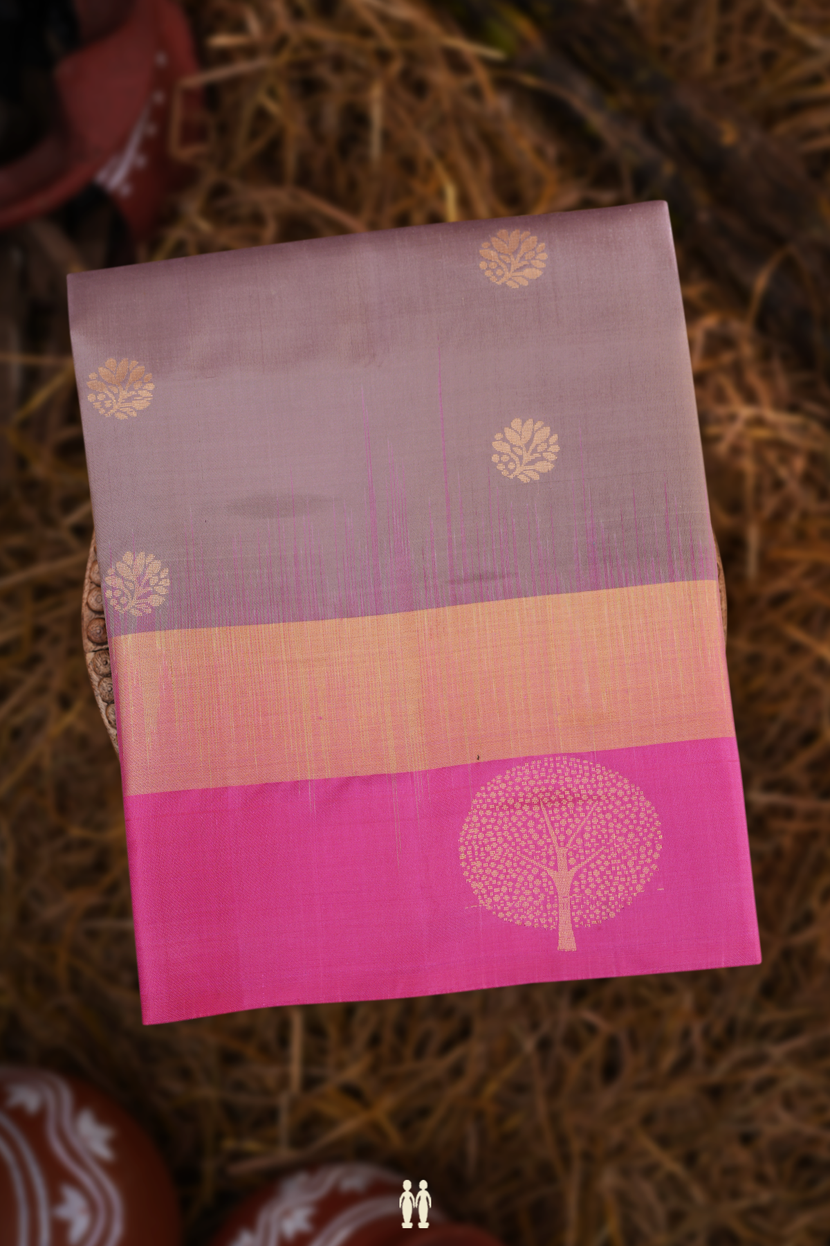 Soft Silk Saree In Rose Brown With Zari Buttas