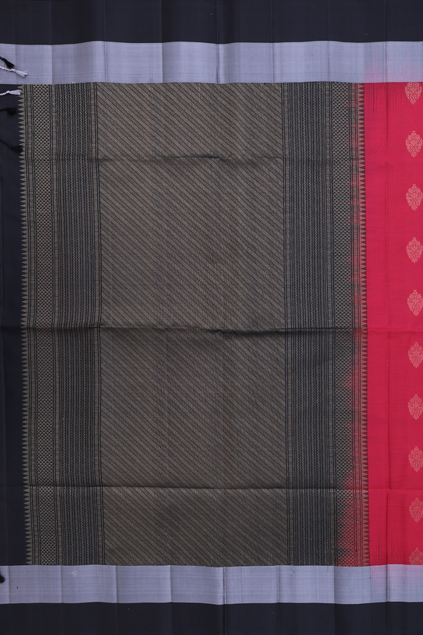 Soft Silk Saree In Rose Red With Zari Buttas