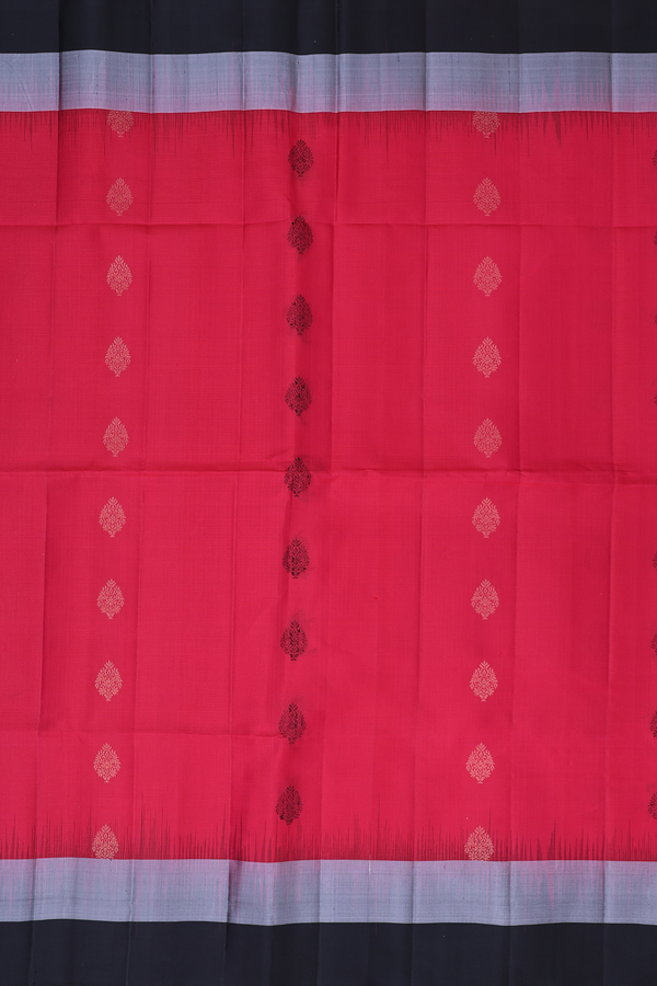 Soft Silk Saree In Rose Red With Zari Buttas