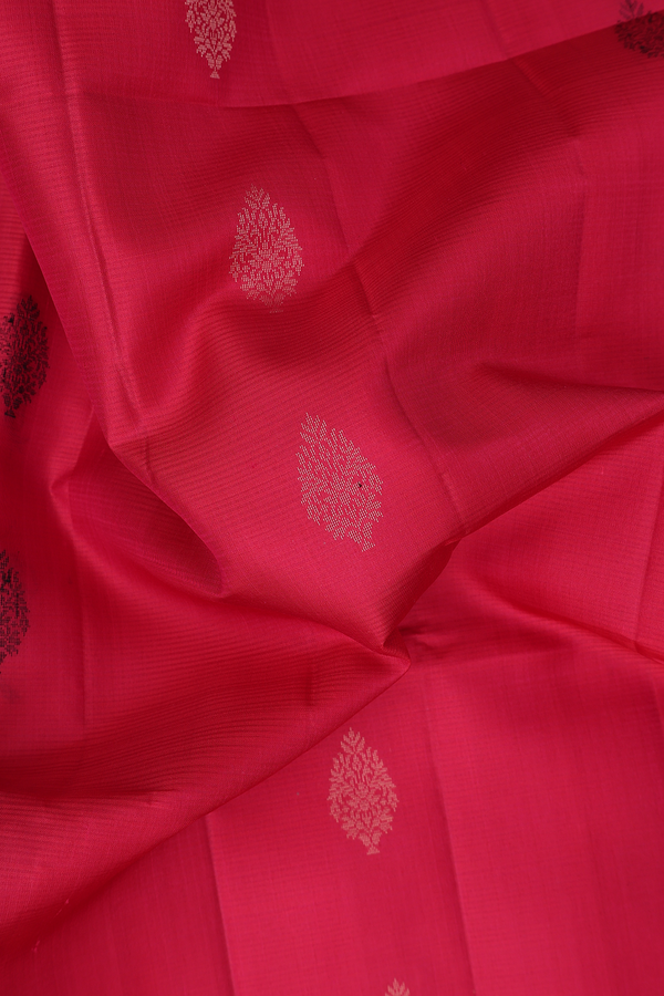 Soft Silk Saree In Rose Red With Zari Buttas