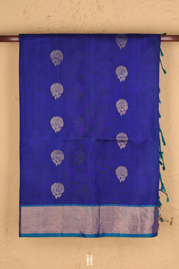 Soft Silk Saree In Royal Blue With Floral Buttas