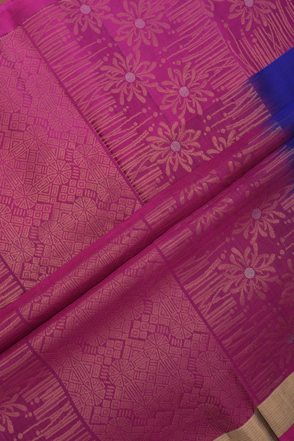 Soft Silk Saree In Royal Blue With Floral Buttas