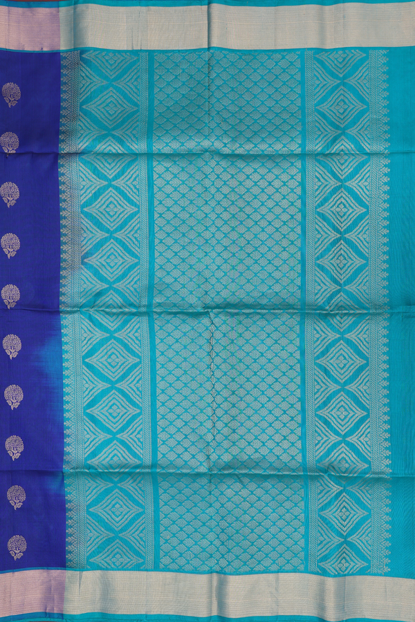 Soft Silk Saree In Royal Blue With Floral Buttas