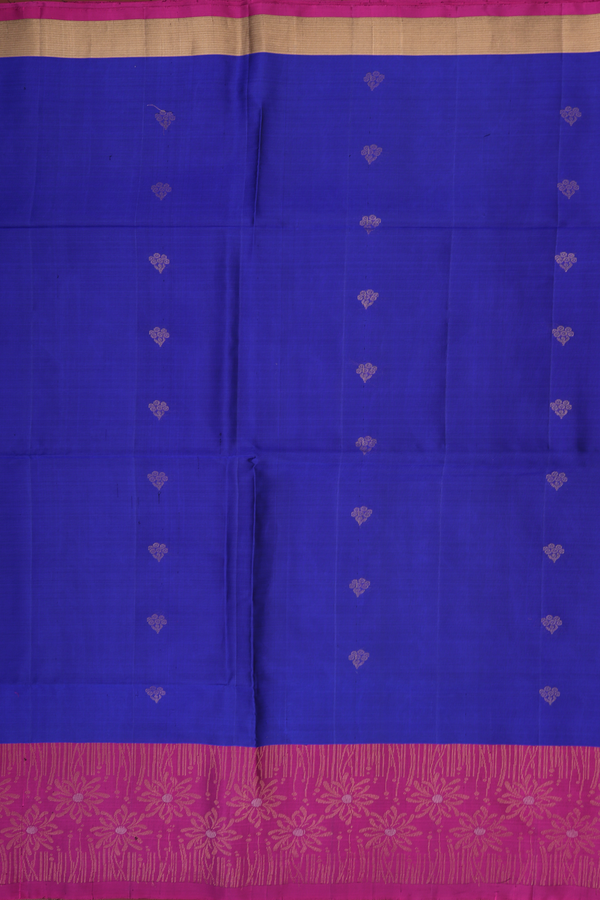 Soft Silk Saree In Royal Blue With Floral Buttas