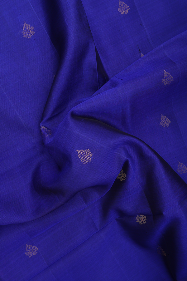 Soft Silk Saree In Royal Blue With Floral Buttas
