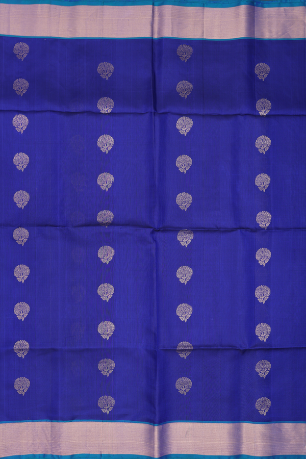 Soft Silk Saree In Royal Blue With Floral Buttas