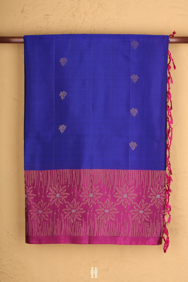 Soft Silk Saree In Royal Blue With Floral Buttas