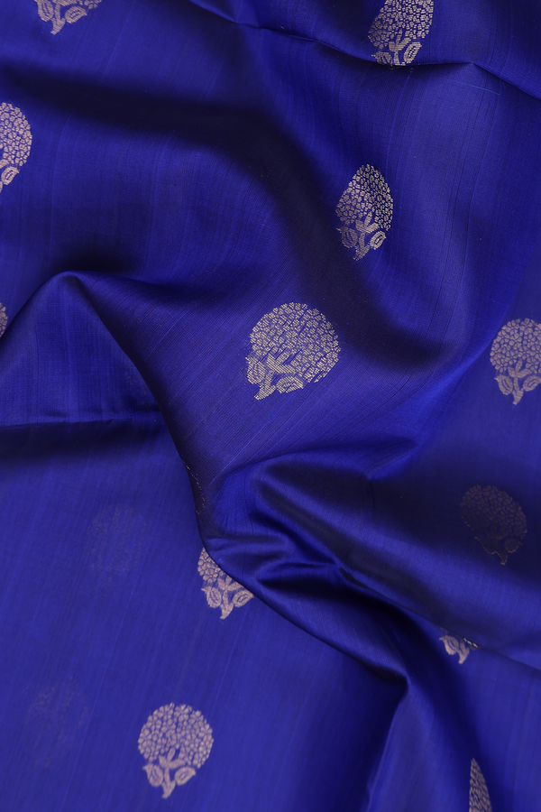 Soft Silk Saree In Royal Blue With Floral Buttas
