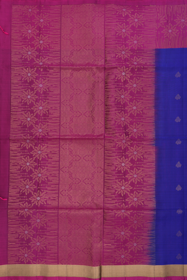 Soft Silk Saree In Royal Blue With Floral Buttas