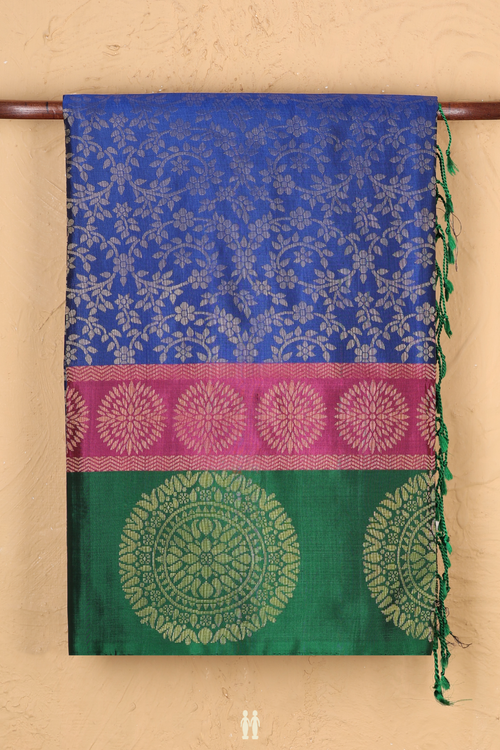 Soft Silk Saree In Royal Blue With Floral Design