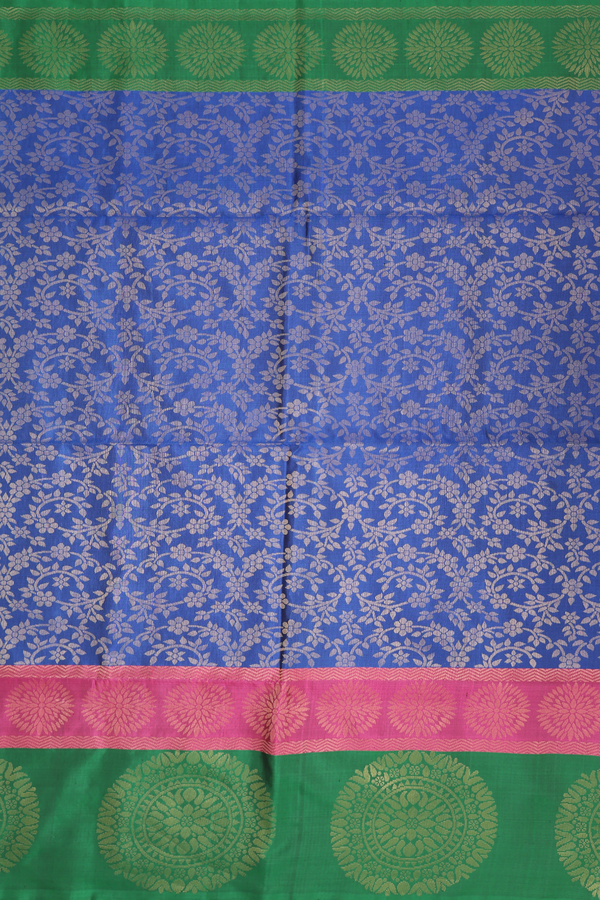 Soft Silk Saree In Royal Blue With Floral Design