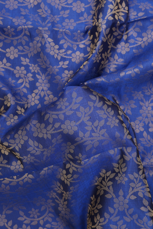 Soft Silk Saree In Royal Blue With Floral Design