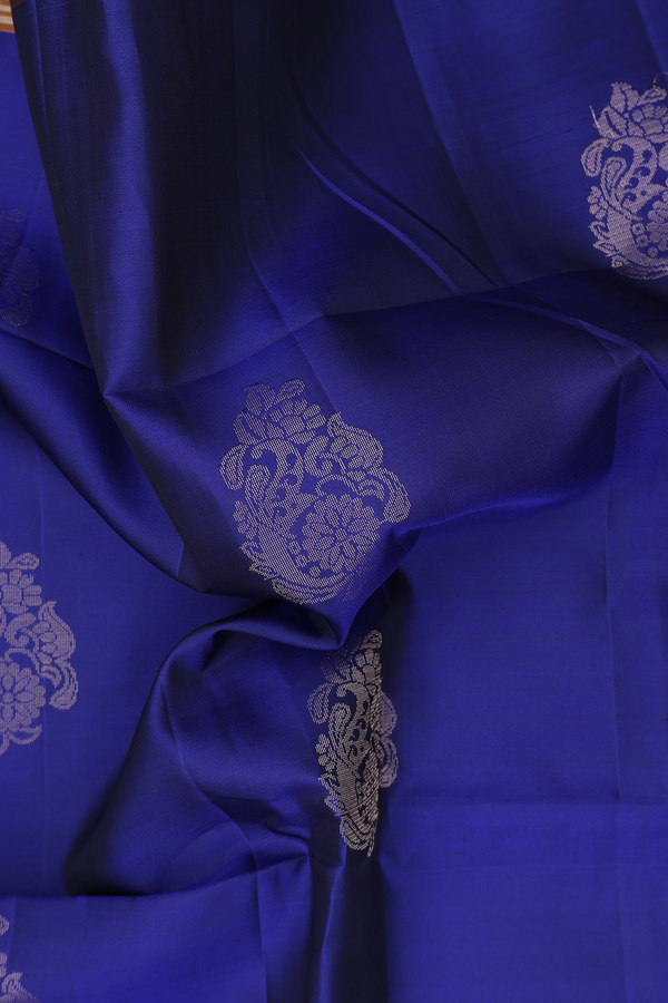 Soft Silk Saree In Royal Blue With Floral Motifs