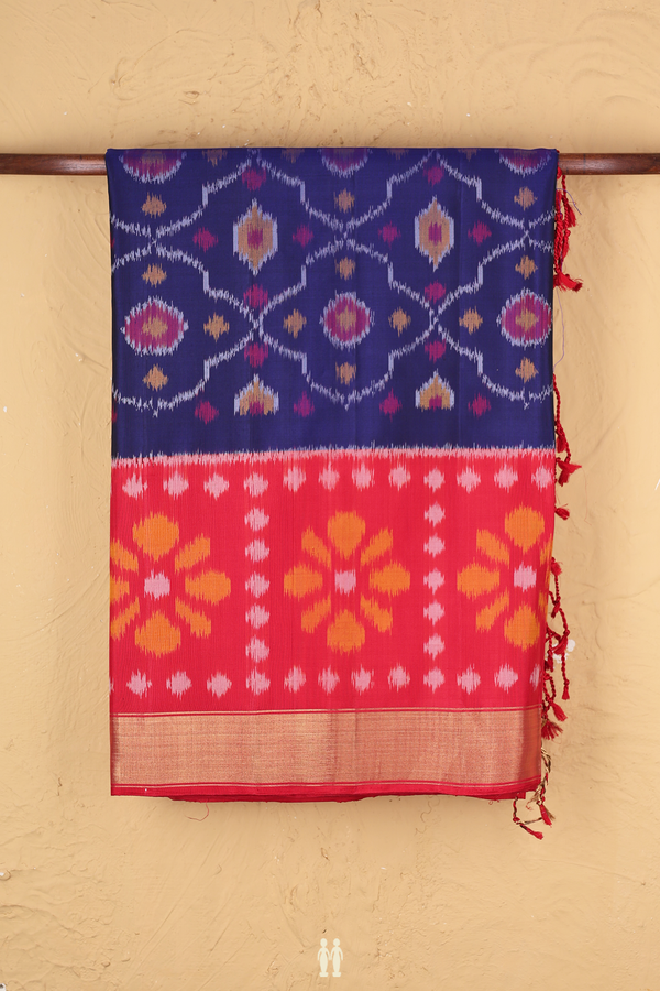 Soft Silk Saree In Royal Blue With Printed Design