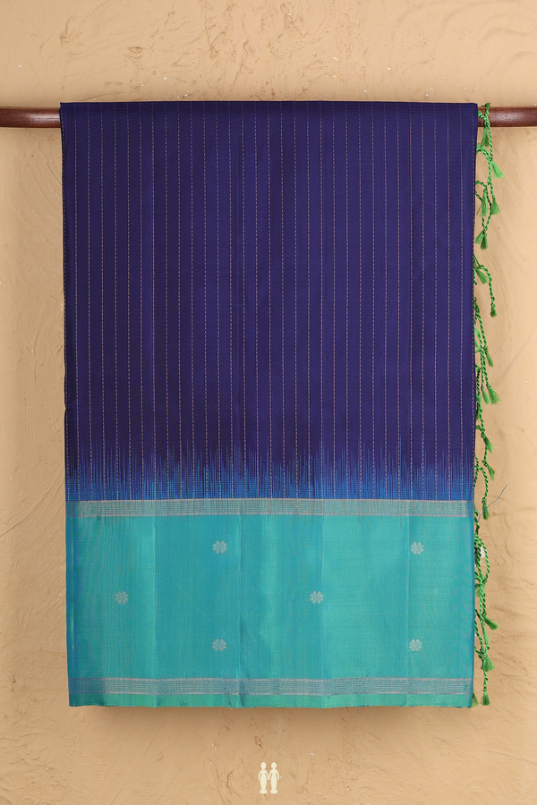 Soft Silk Saree In Royal Blue With Stripes Design
