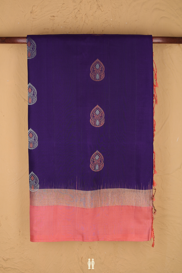 Soft Silk Saree In Royal Blue With Zari Buttas