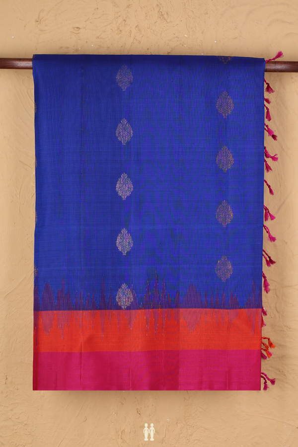 Soft Silk Saree In Royal Blue With Zari Buttas