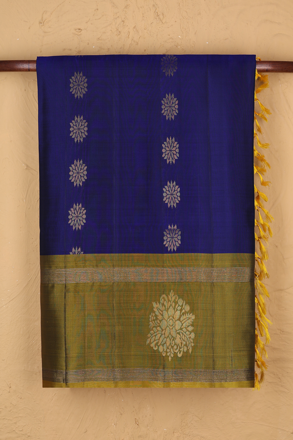 Soft Silk Saree In Royal Blue With Zari Buttas