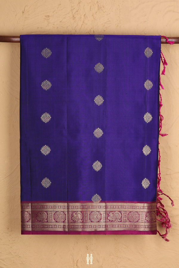 Soft Silk Saree In Royal Blue With Zari Buttas