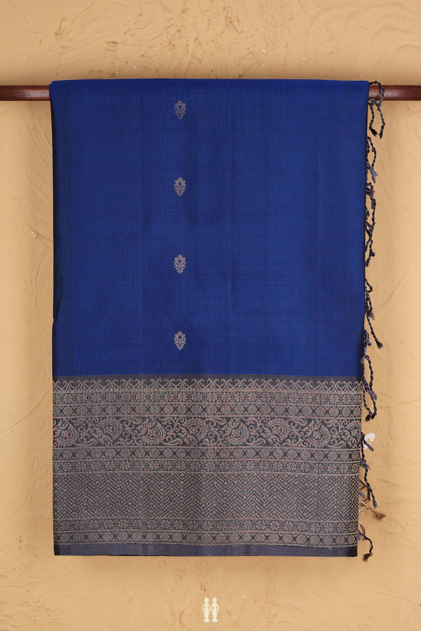 Soft Silk Saree In Royal Blue With Zari Buttas