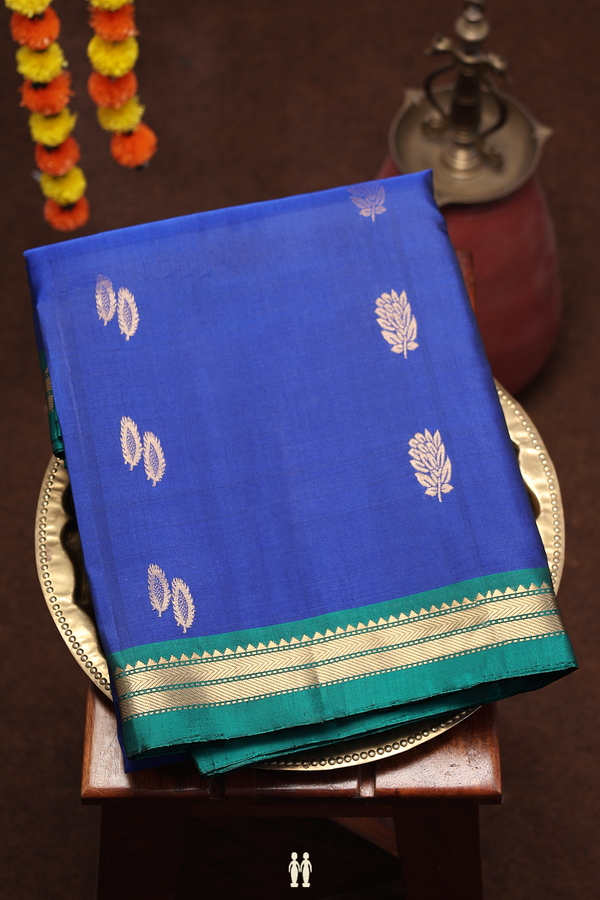 Soft Silk Saree In Royal Blue With Zari Buttas