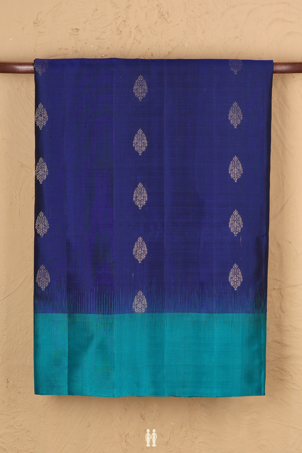 Soft Silk Saree In Royal Blue With Zari Buttas