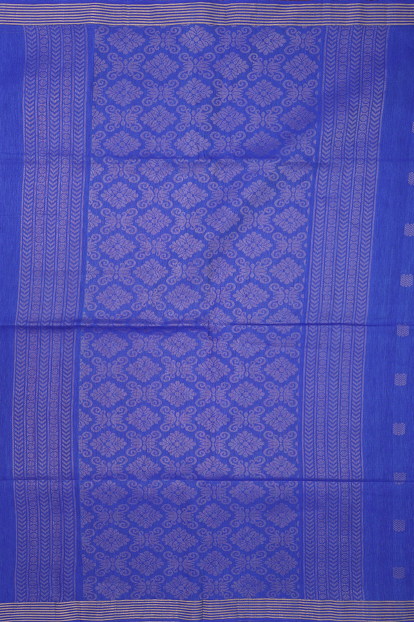 Linen Saree In Royal Blue With Zari Buttas