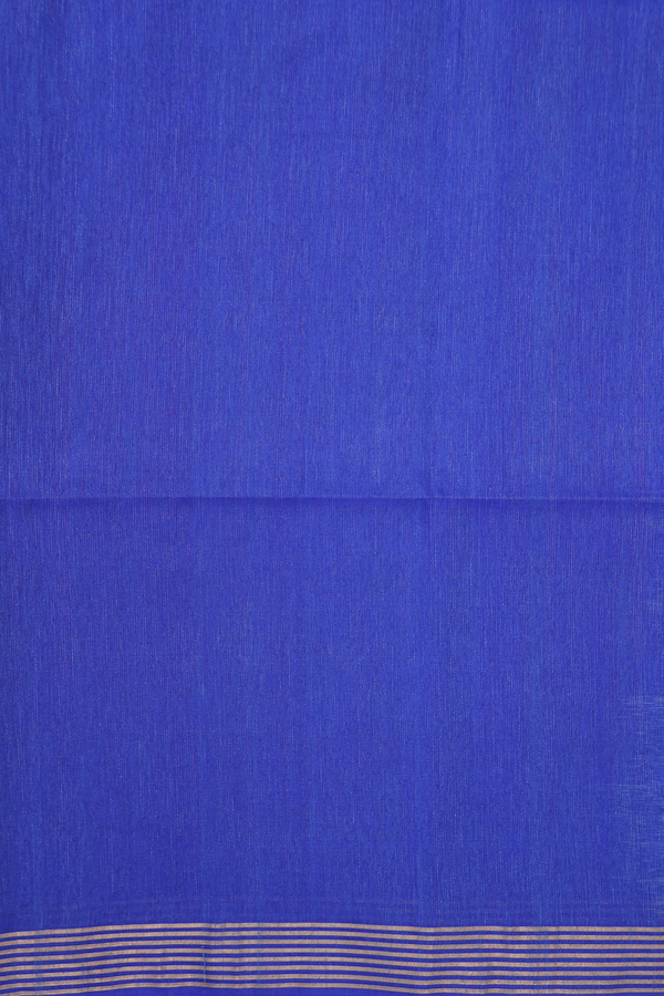 Linen Saree In Royal Blue With Zari Buttas
