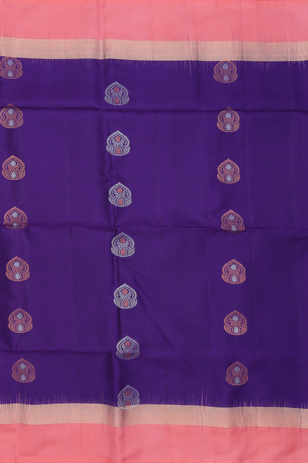 Soft Silk Saree In Royal Blue With Zari Buttas