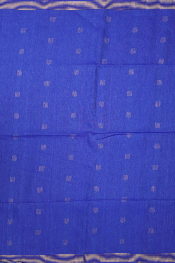 Linen Saree In Royal Blue With Zari Buttas