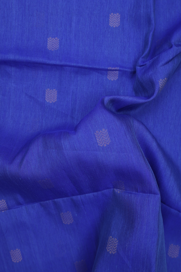 Linen Saree In Royal Blue With Zari Buttas