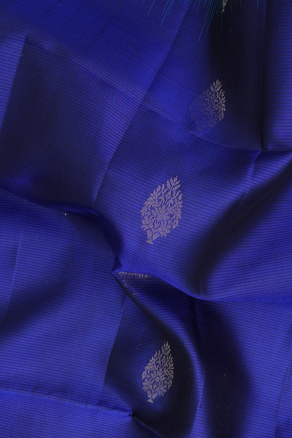 Soft Silk Saree In Royal Blue With Zari Buttas