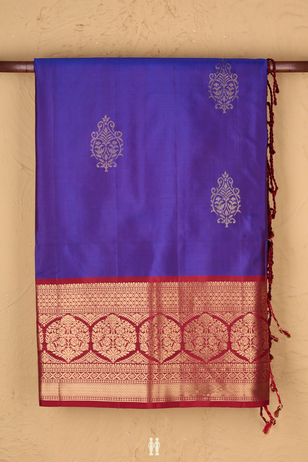 Soft Silk Saree In Royal Blue With Zari Motifs