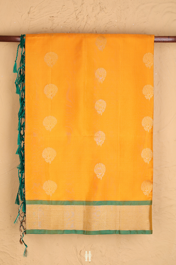Soft Silk Saree In Royal Orange With Floral Buttas