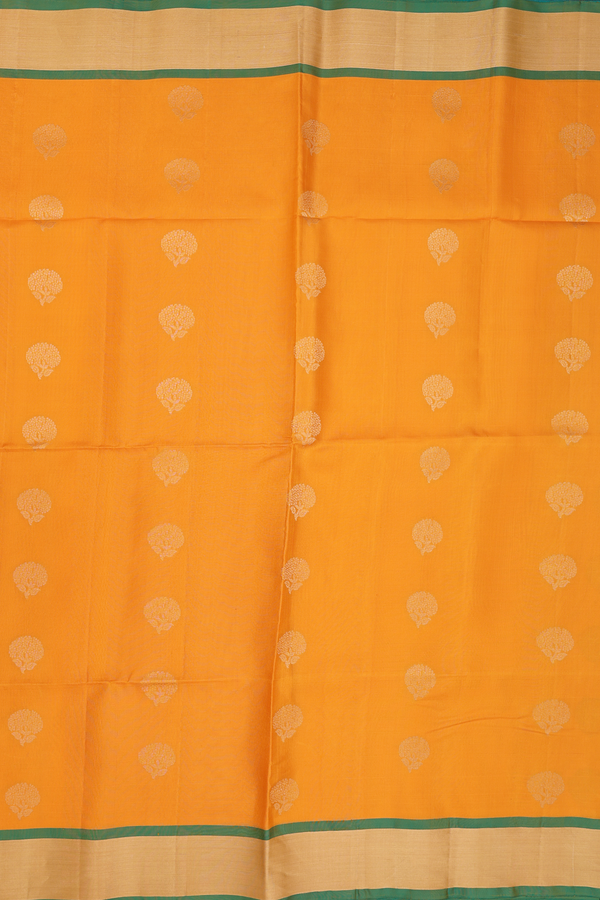 Soft Silk Saree In Royal Orange With Floral Buttas