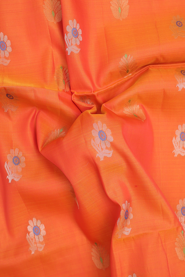 Soft Silk Saree In Royal Orange With Floral Buttas